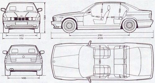 Szkic techniczny BMW Seria 5 E34 M5 Sedan
