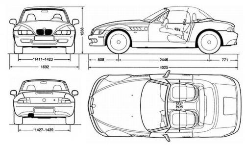 Szkic techniczny BMW Z3 Cabrio