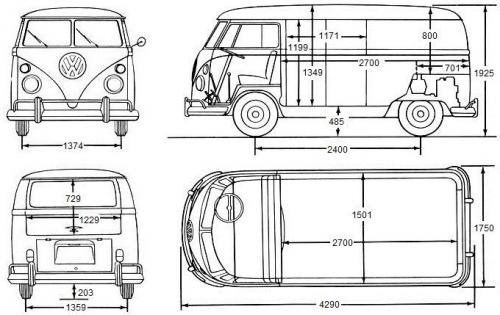 Szkic techniczny Volkswagen Caravelle T2 Transporter