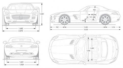 Szkic techniczny Mercedes SLS AMG Roadster