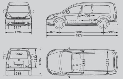 Szkic techniczny Volkswagen Caddy III Furgon Maxi Facelifting