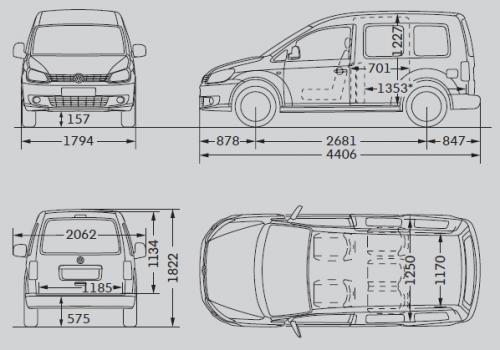 Szkic techniczny Volkswagen Caddy III Caddy Facelifting