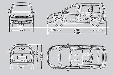 Szkic techniczny Volkswagen Caddy III Kombi Facelifting