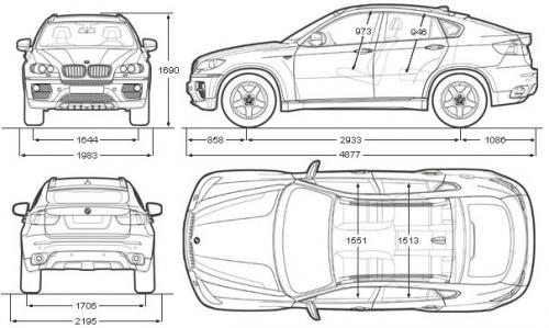 Szkic techniczny BMW X6 E71 Crossover Facelifting