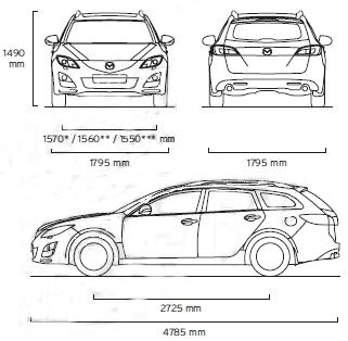 Szkic techniczny Mazda 6 II Hatchback Facelifting