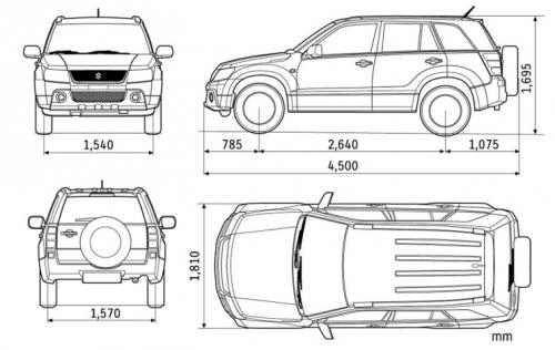 Szkic techniczny Suzuki Grand Vitara II SUV 5d Facelifting