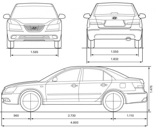 Szkic techniczny Hyundai Sonata IV Sedan Facelifting