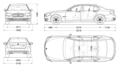 Szkic techniczny BMW Seria 7 F01 Sedan L Facelifting