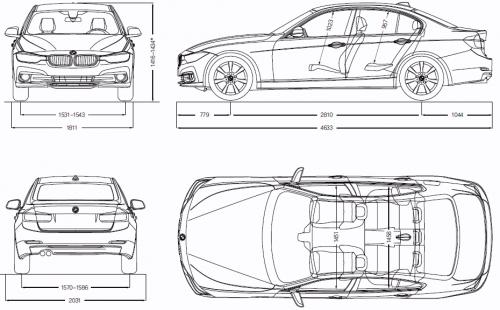 Szkic techniczny BMW Seria 3 F30-F31-F34 Limuzyna Facelifting