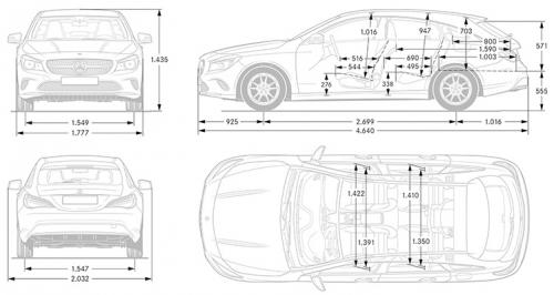 Szkic techniczny Mercedes CLA C117 Shooting Brake Facelifting