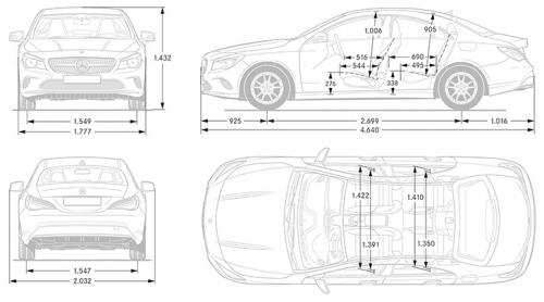 Szkic techniczny Mercedes CLA C117 Coupe Facelifting