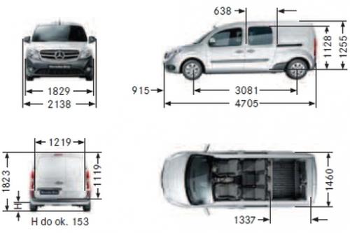 Szkic techniczny Mercedes Citan I Mixto Ekstradługi