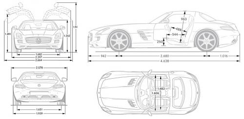 Szkic techniczny Mercedes SLS AMG Coupe