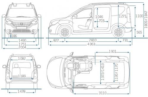 Szkic techniczny Dacia Dokker Van