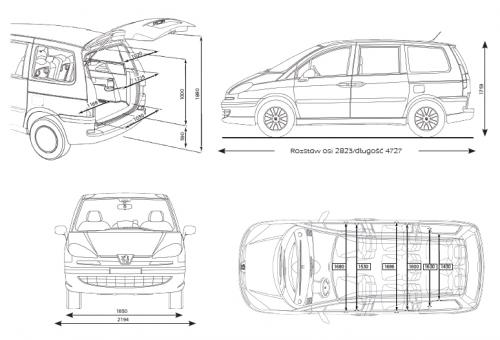 Szkic techniczny Peugeot 807 Minivan