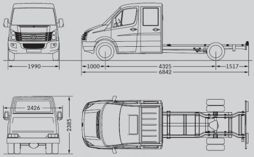 Szkic techniczny Volkswagen Crafter I Podwozie podwójna kabina długi rozstaw osi