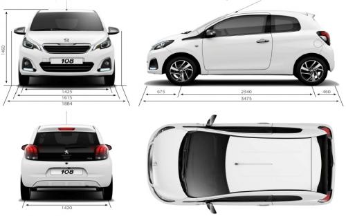 Szkic techniczny Peugeot 108