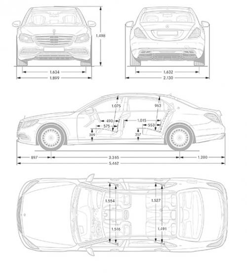 Szkic techniczny Maybach 57 Limuzyna Facelifting 2017