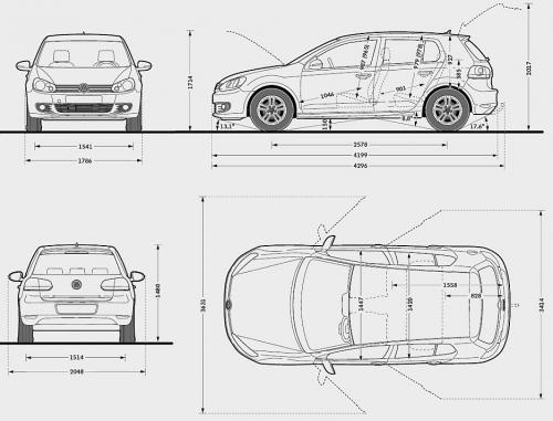 Szkic techniczny Volkswagen Golf VI Hatchback 5d