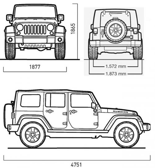 Szkic techniczny Jeep Wrangler III Rubicon 5d