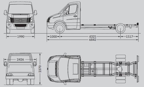 Szkic techniczny Volkswagen Crafter I Podwozie pojedyncza kabina długi rozstaw osi