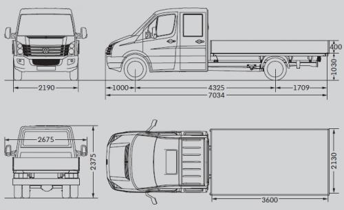 Szkic techniczny Volkswagen Crafter I Skrzyniowy podwójna kabina długi rozstaw osi