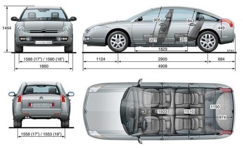 Szkic techniczny Citroen C6