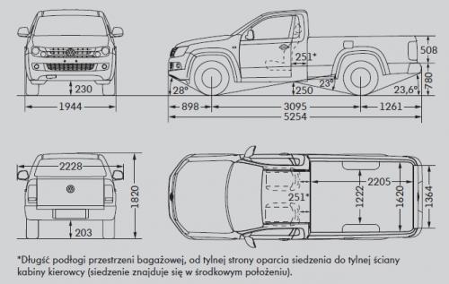 Szkic techniczny Volkswagen Amarok I Pick Up Single Cab