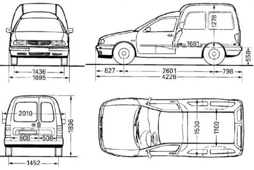 Szkic techniczny Volkswagen Caddy II