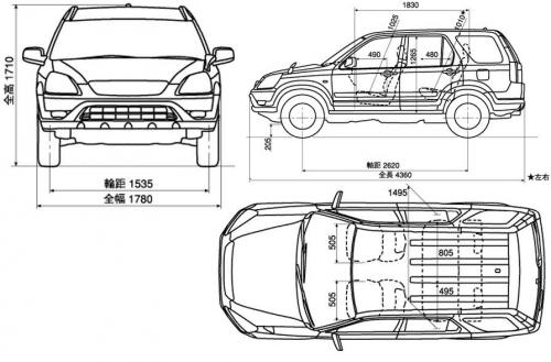 Szkic techniczny Honda CR-V II