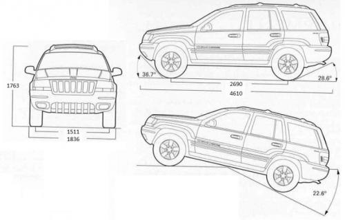Szkic techniczny Jeep Grand Cherokee II