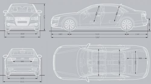 Szkic techniczny Audi A8 D4 Lang