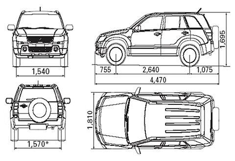 Szkic techniczny Suzuki Grand Vitara II SUV