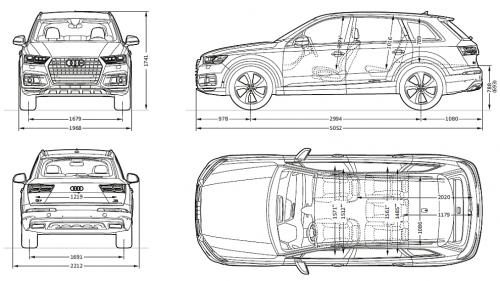 Szkic techniczny Audi Q7 II (4M) SUV