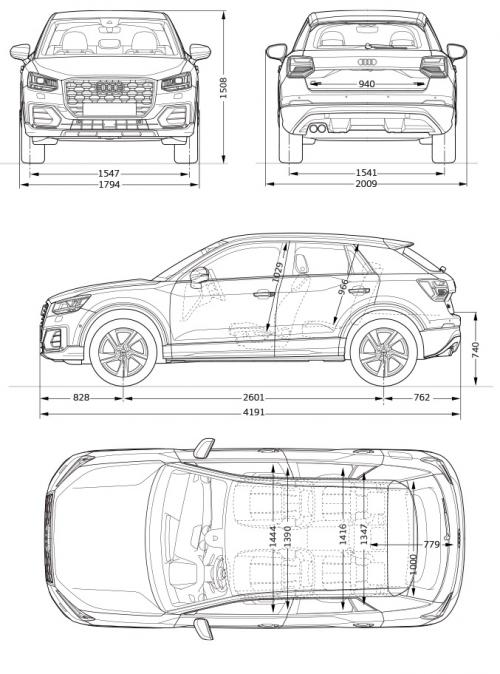 Szkic techniczny Audi Q2 SUV