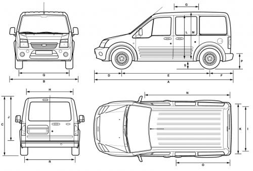 Szkic techniczny Ford Tourneo Connect I SWB