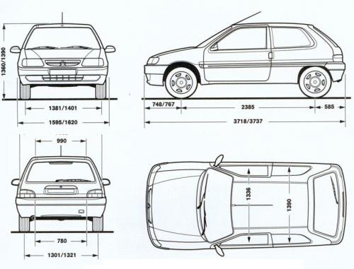 Szkic techniczny Citroen Saxo