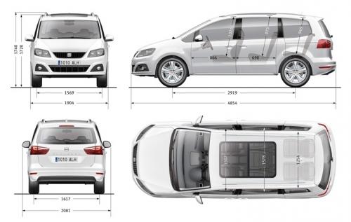Szkic techniczny Seat Alhambra II (7N) Van