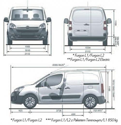 Szkic techniczny Citroen Berlingo II Van Facelifting 2015