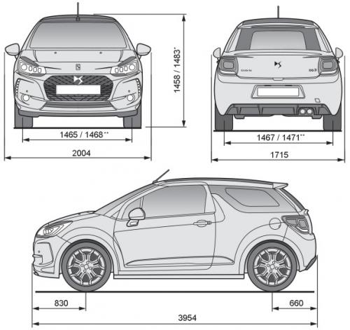 Szkic techniczny DS 3 Cabrio Facelifting 2016