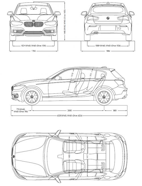 Szkic techniczny BMW Seria 1 F20-F21 Hatchback 5d Facelifting 2017