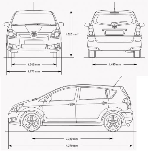 Szkic techniczny Toyota Corolla Verso E120