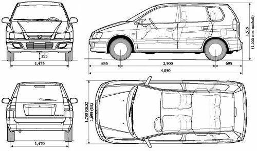 Szkic techniczny Mitsubishi Space Star (1998)