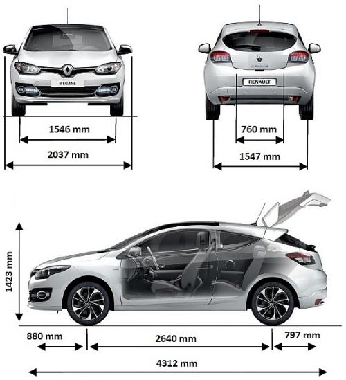 Szkic techniczny Renault Megane III Coupe Facelifting 2013