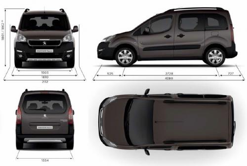 Szkic techniczny Peugeot Partner II Tepee Facelifting 2015