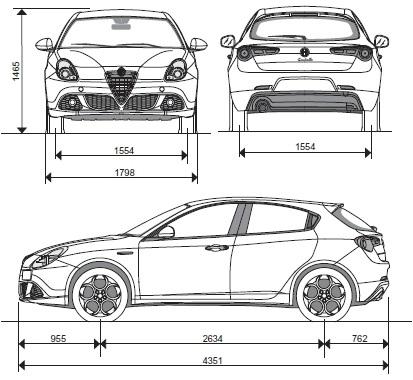 Szkic techniczny Alfa Romeo Giulietta Nuova II Hatchback 5d Facelifting 2016