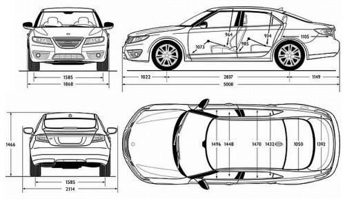 Szkic techniczny Saab 9-5 III