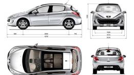 Peugeot 308 5d 2007 - szkic auta - wymiary