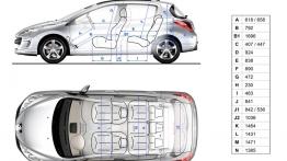 Peugeot 308 5d 2007 - szkic auta - wymiary