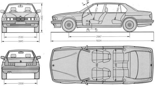 Szkic techniczny BMW Seria 7 E32
